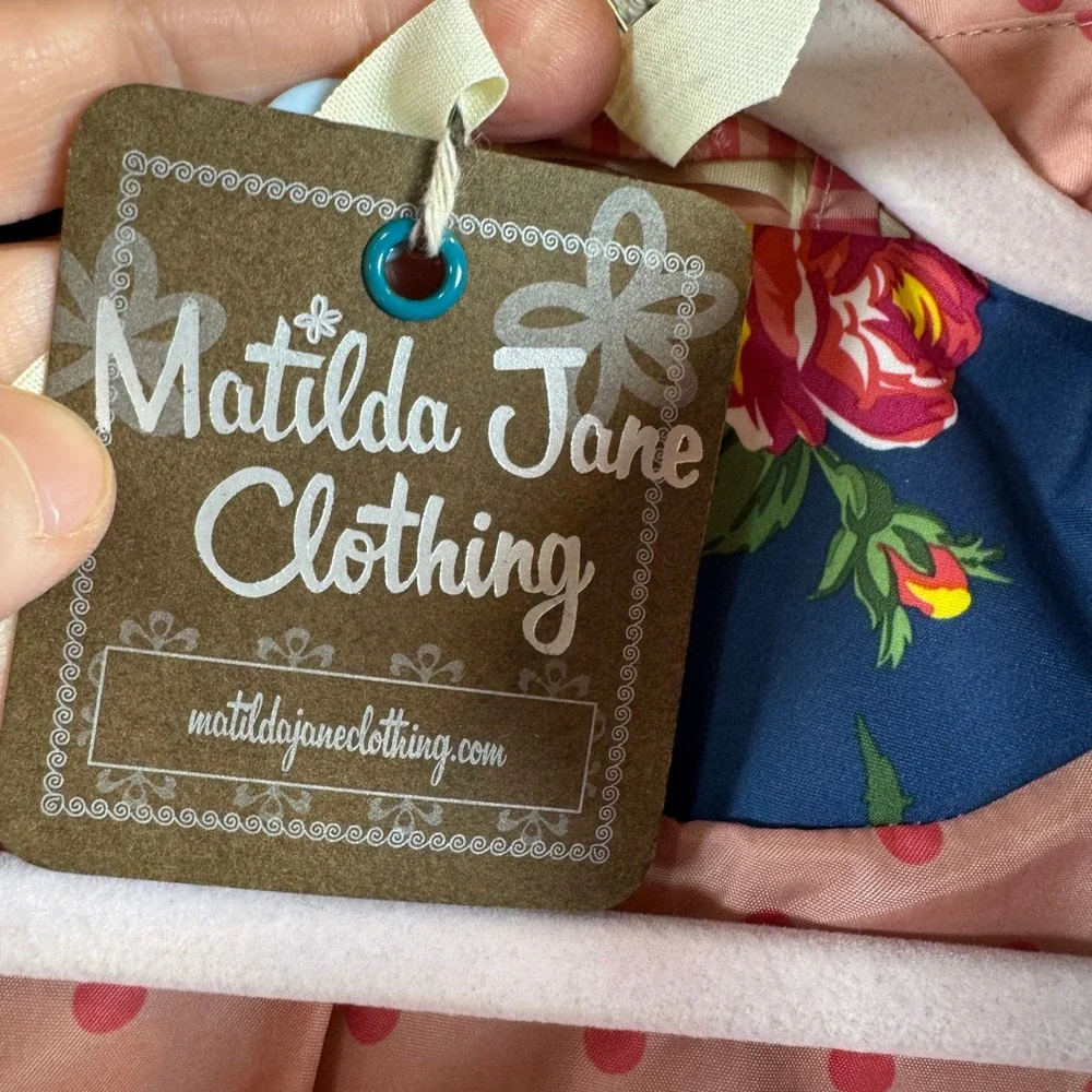 Matilda Jane Floral Trench Coat Girls 2T Navy Pink Rose Polka Dot Whimsical Prep